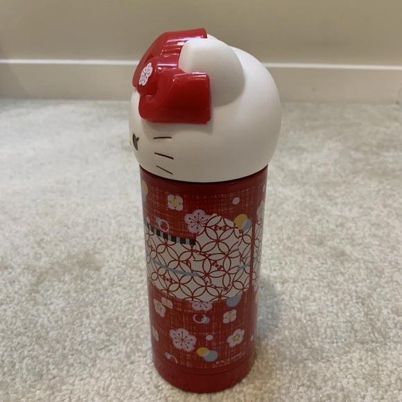 Sanrio Hello Kitty Head Lid Red Metal Thermo Water Bottle Cherry Blossom 2015 - Picture 2 of 12